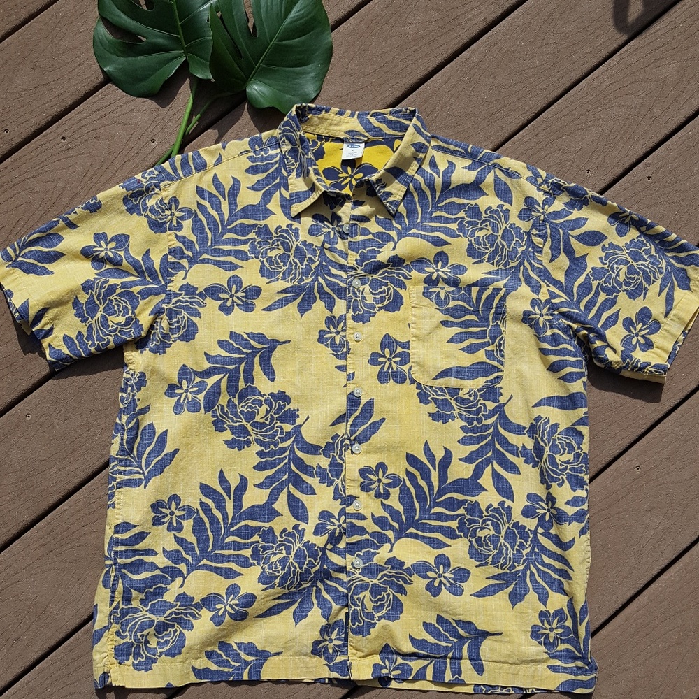 Reverse Print Palm Fronds Hawaiian Aloha Shirt XL